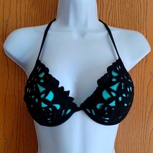 Teal & Black Padded, Push up Bikini Top